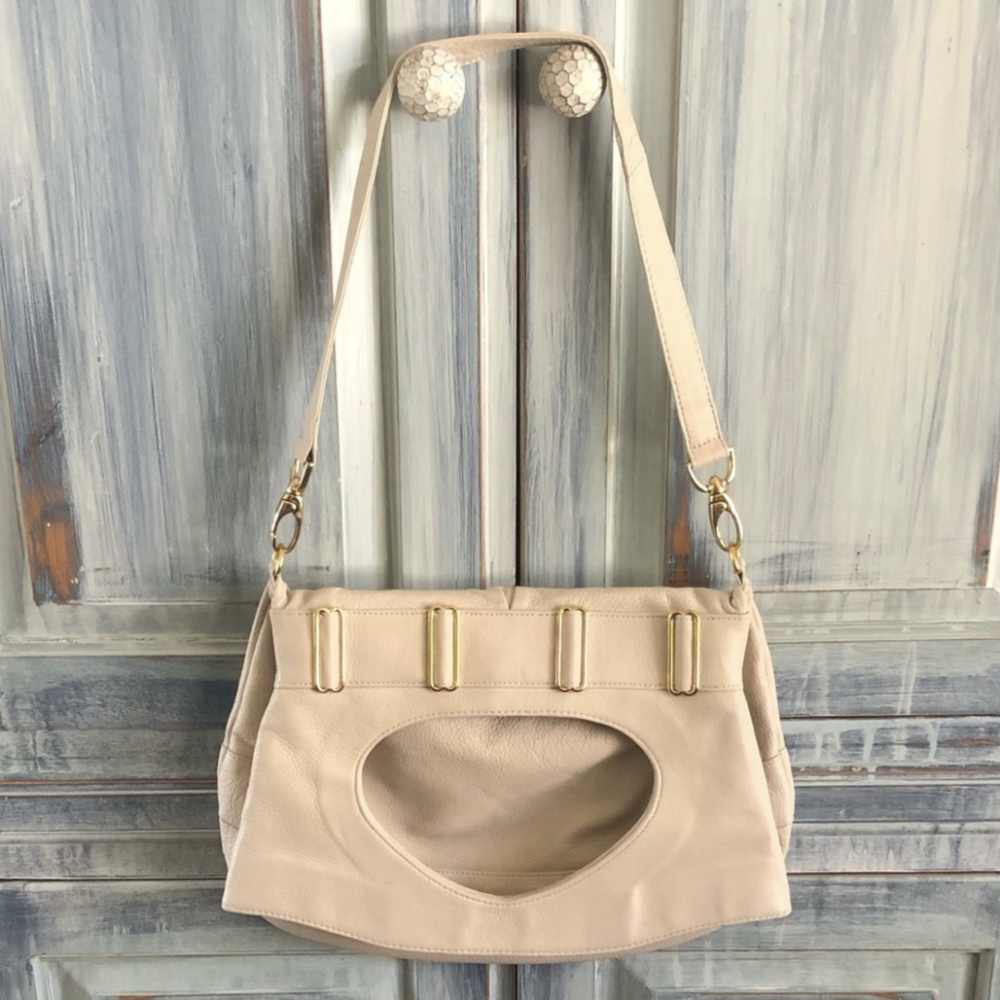 BRYNA NICOLE BEIGE SHOULDER LARGE HOBO LEATHER HANDBAG